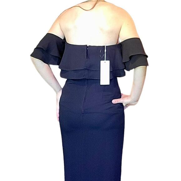 NWT Keepsake The Label Two Fold Maxi Dress Center Slit Off Shoulder Maxi Black - Picture 3 of 6